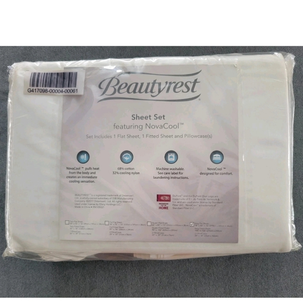 NEW Beauty Rest Nova Cool Cooling Bed Sheets Set King Retired Beautyrest White